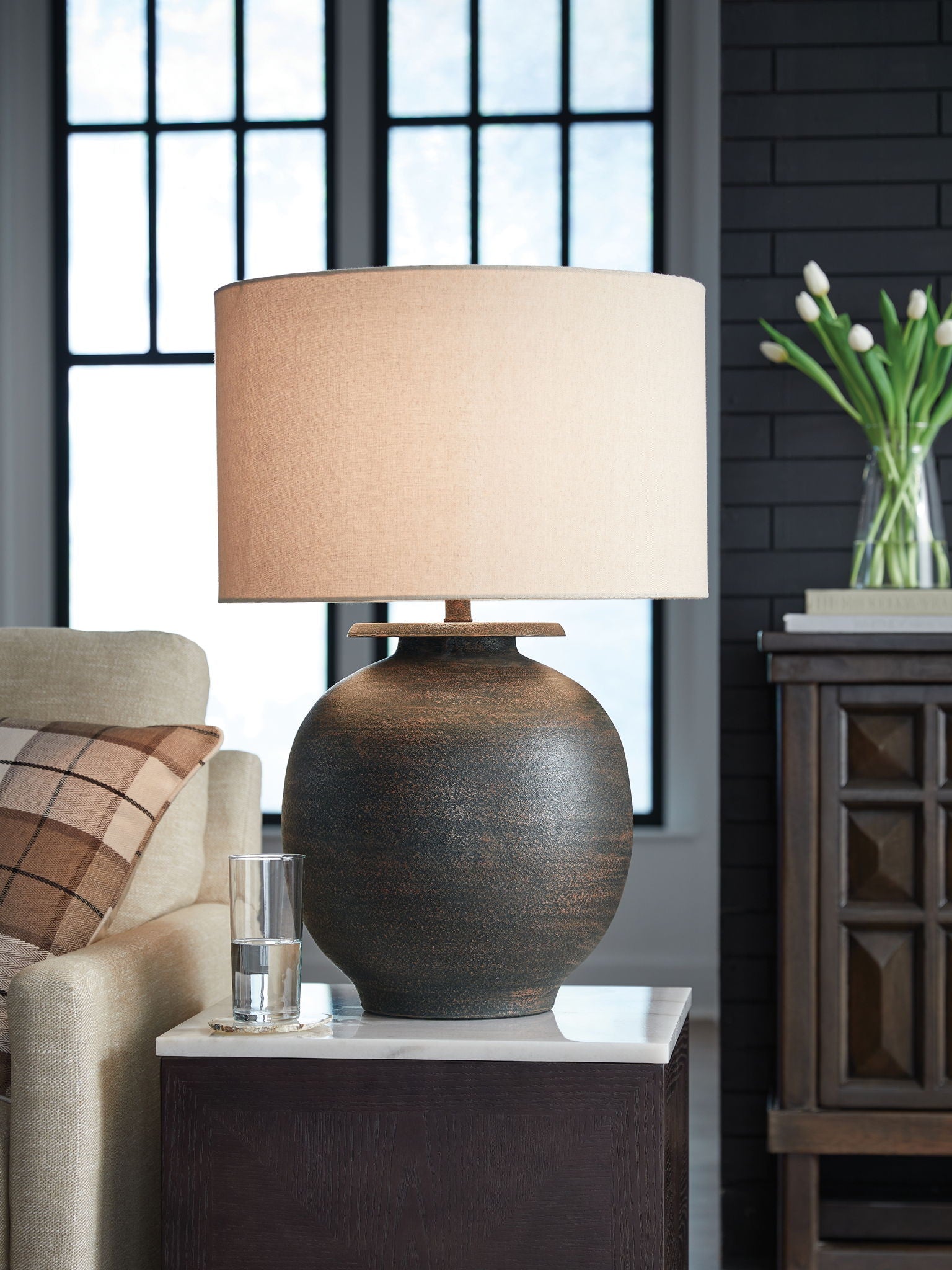 Carlenbury - Antique Brown - Metal Table Lamp - Hornell Furniture Outlet