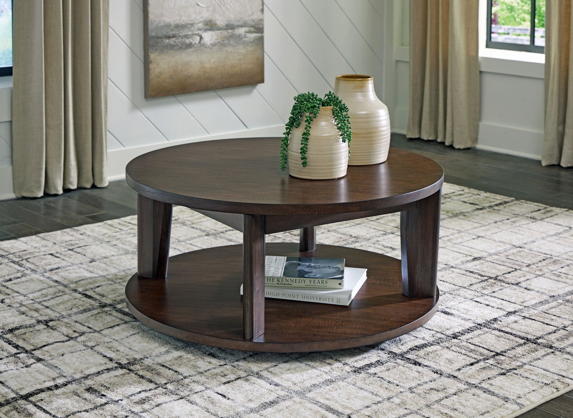 Korestone 2 - Dark Brown - Round Cocktail Table - Hornell Furniture Outlet
