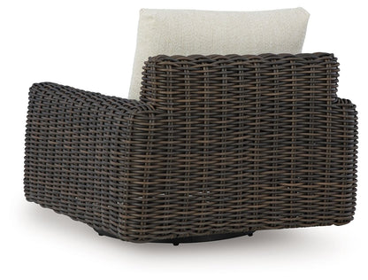 Kimora - Beige / Dark Brown - 7 Pc. - 4 - Piece Outdoor Sectional, Swivel Glider Lounge, Cocktail Table, End Table - Hornell Furniture Outlet