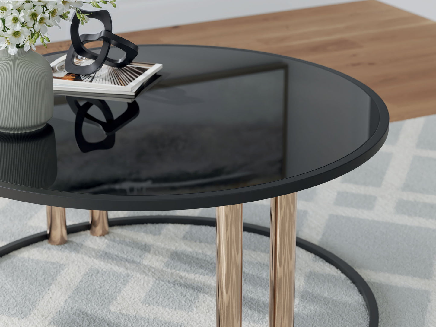 Hannerly - Black / Gold Finish - Occasional Table Set (Set of 3) - Hornell Furniture Outlet