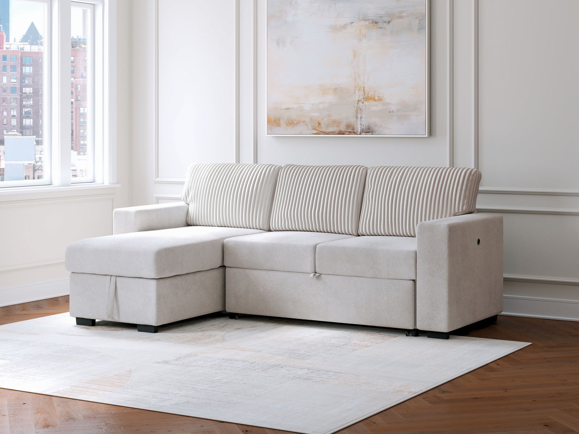 Wohlen - Alloy - 2 - Piece Sectional With Pop Up Sleeper And LAF Corner Chaise - Hornell Furniture Outlet