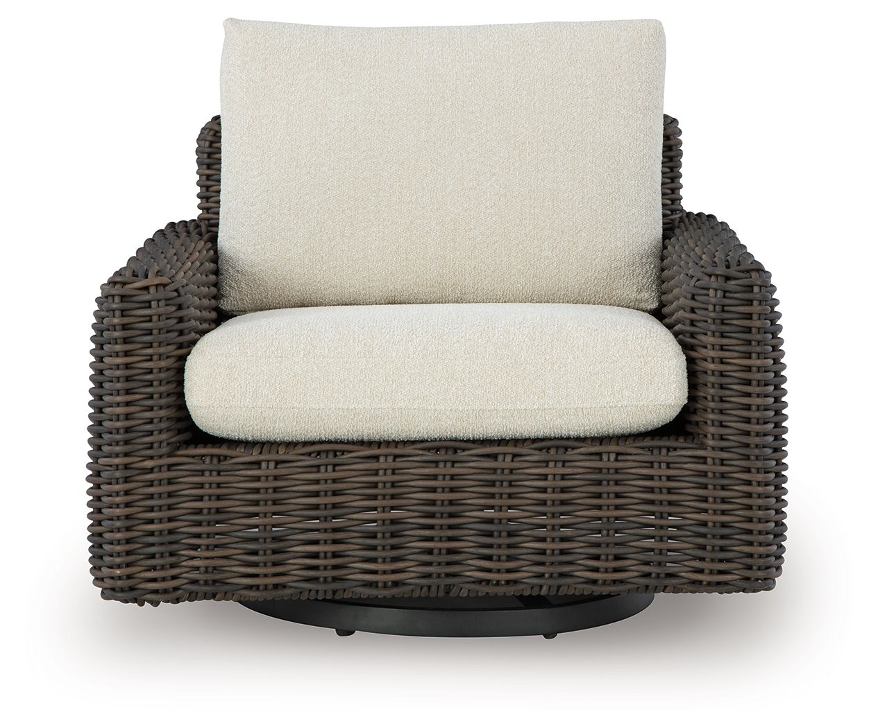 Kimora - 7 Pc. - 4 - Piece Outdoor Sectional, Swivel Glider Lounge, Cocktail Table, End Table - Beige / Dark Brown - Hornell Furniture Outlet