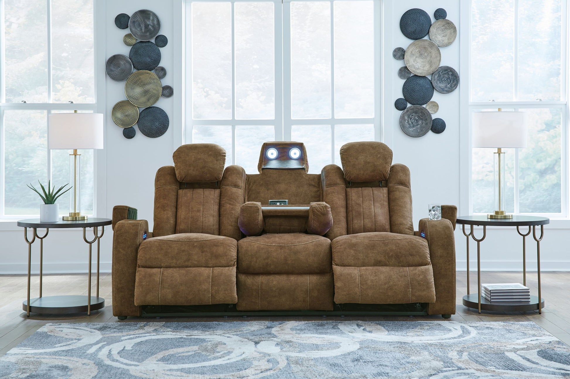 Wolfridge - Brindle - Power Reclining Sofa With Adj Headrest - Hornell Furniture Outlet