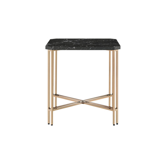 Daxton - Square End Table With Faux Marble Top - Black - Hornell Furniture Outlet