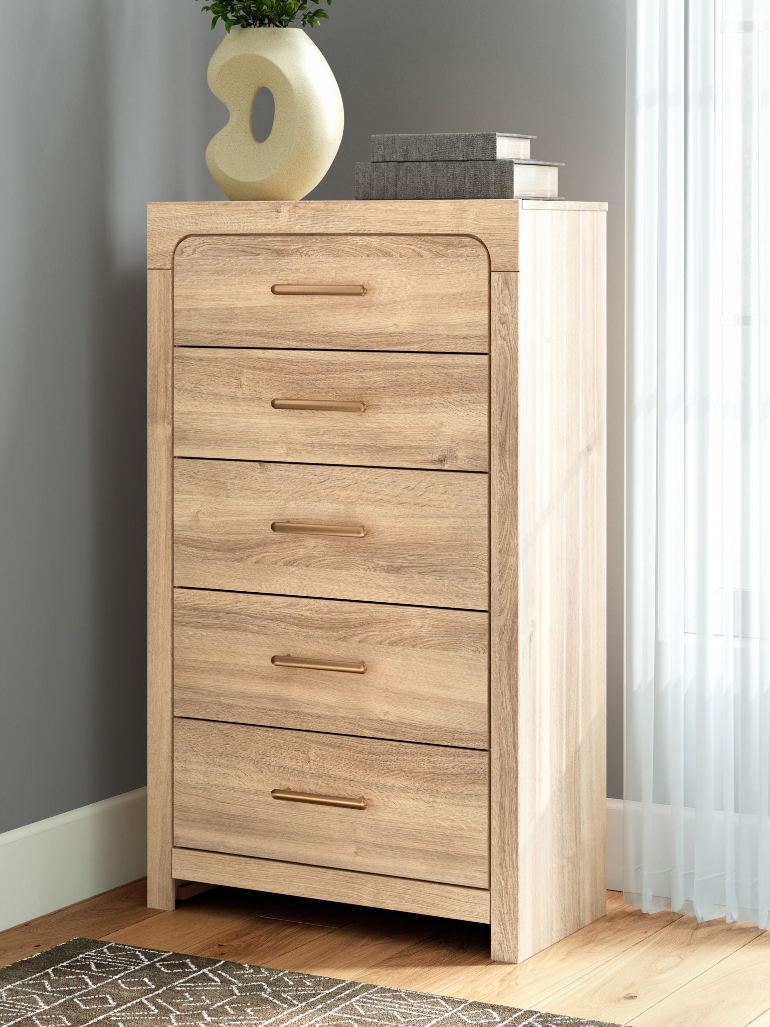 Kinlanni - Five Drawer Chest - Tan - Hornell Furniture Outlet