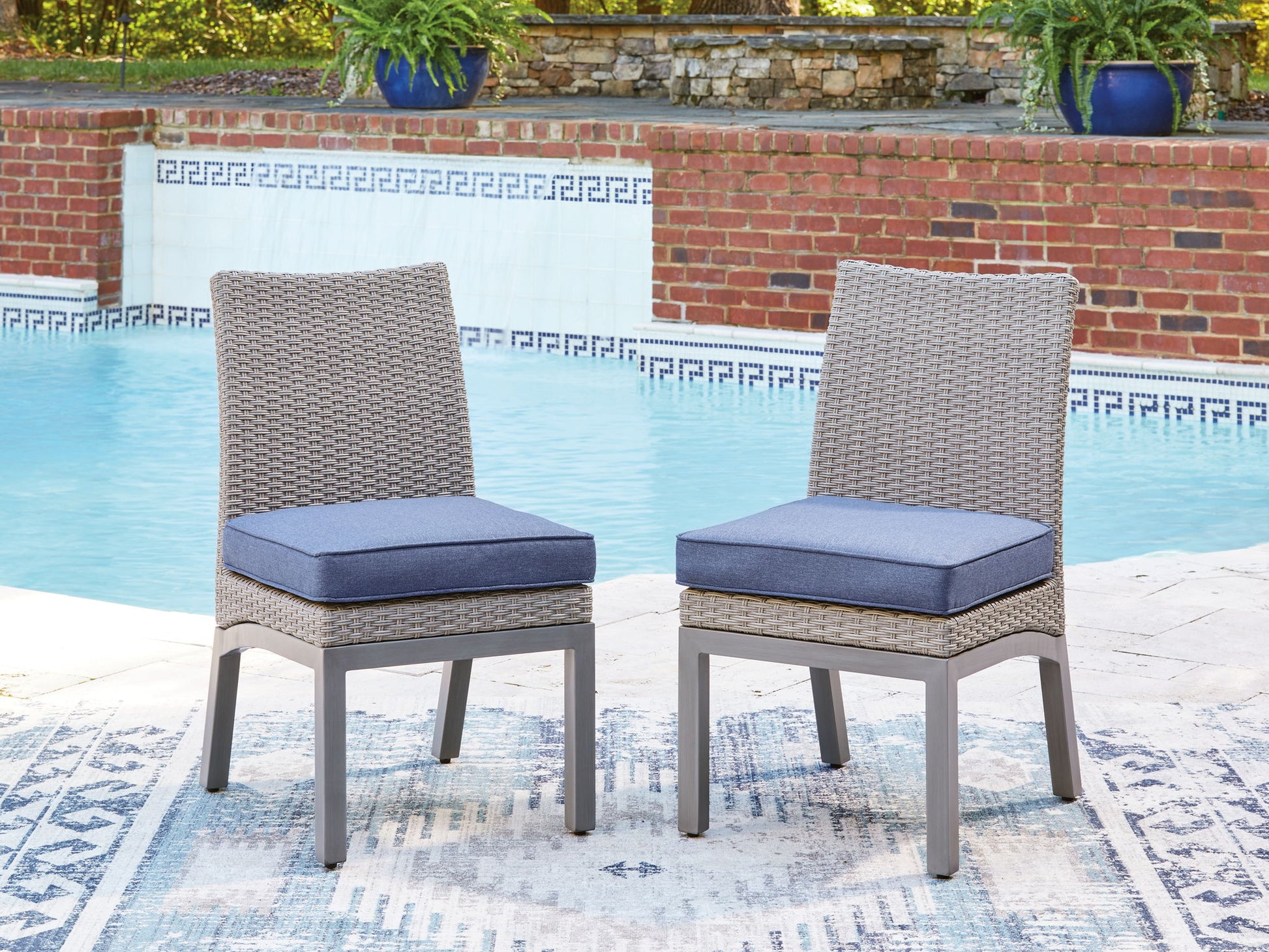 Half Moon Beach - Side Chair With Cushion (Set of 2) - Blue / Gray - Hornell Furniture Outlet