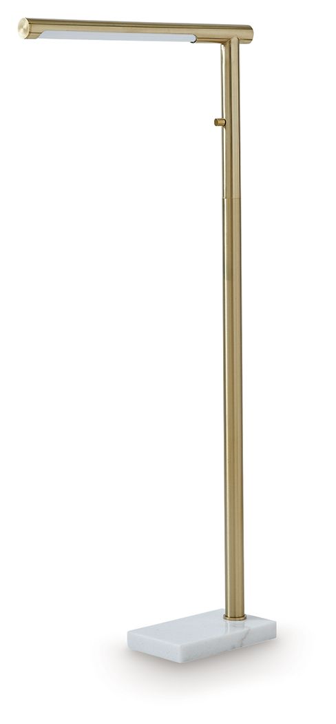 Santiford - Metal Floor Lamp - Gold Finish / White - Hornell Furniture Outlet
