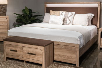 Kinlanni - Tan / Brown - Queen Upholstered Panel Headboard - Hornell Furniture Outlet