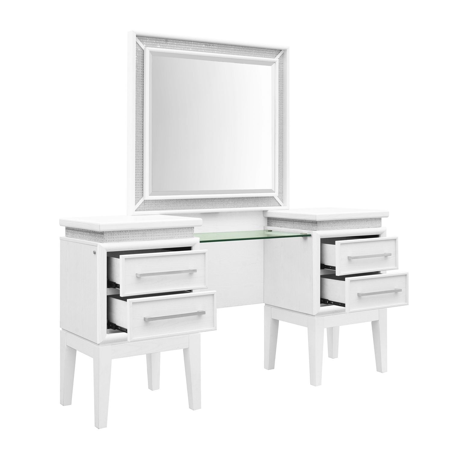 Reflections - Vanity Desk - Pearl White & Rhinestone - Hornell Furniture Outlet