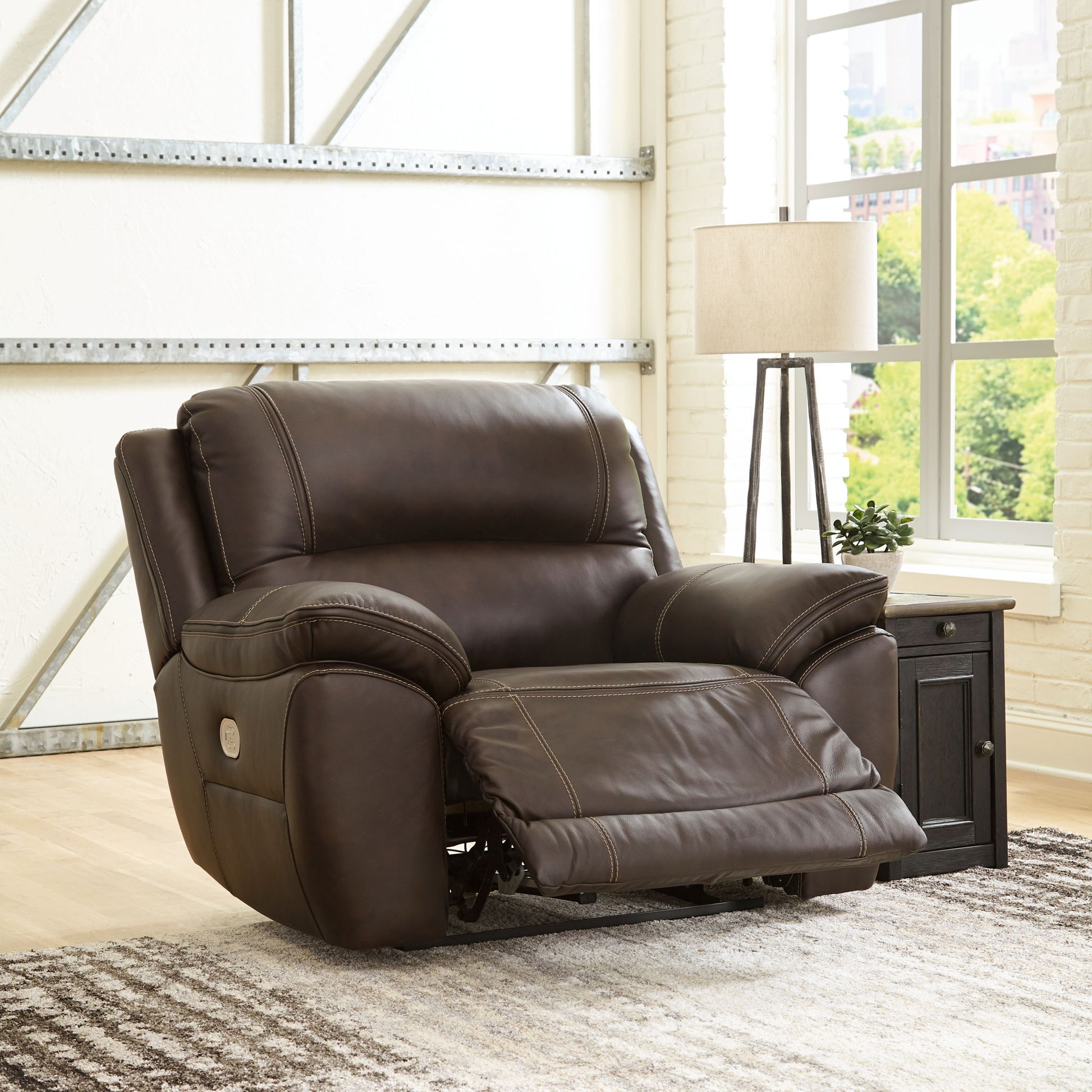 Dunleith - Chocolate - Zero Wall Recliner w/PWR HDRST - Hornell Furniture Outlet