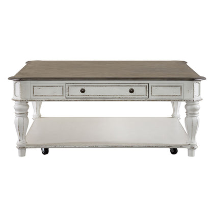 Magnolia Manor - Oversized Square Cocktail Table - White - Hornell Furniture Outlet