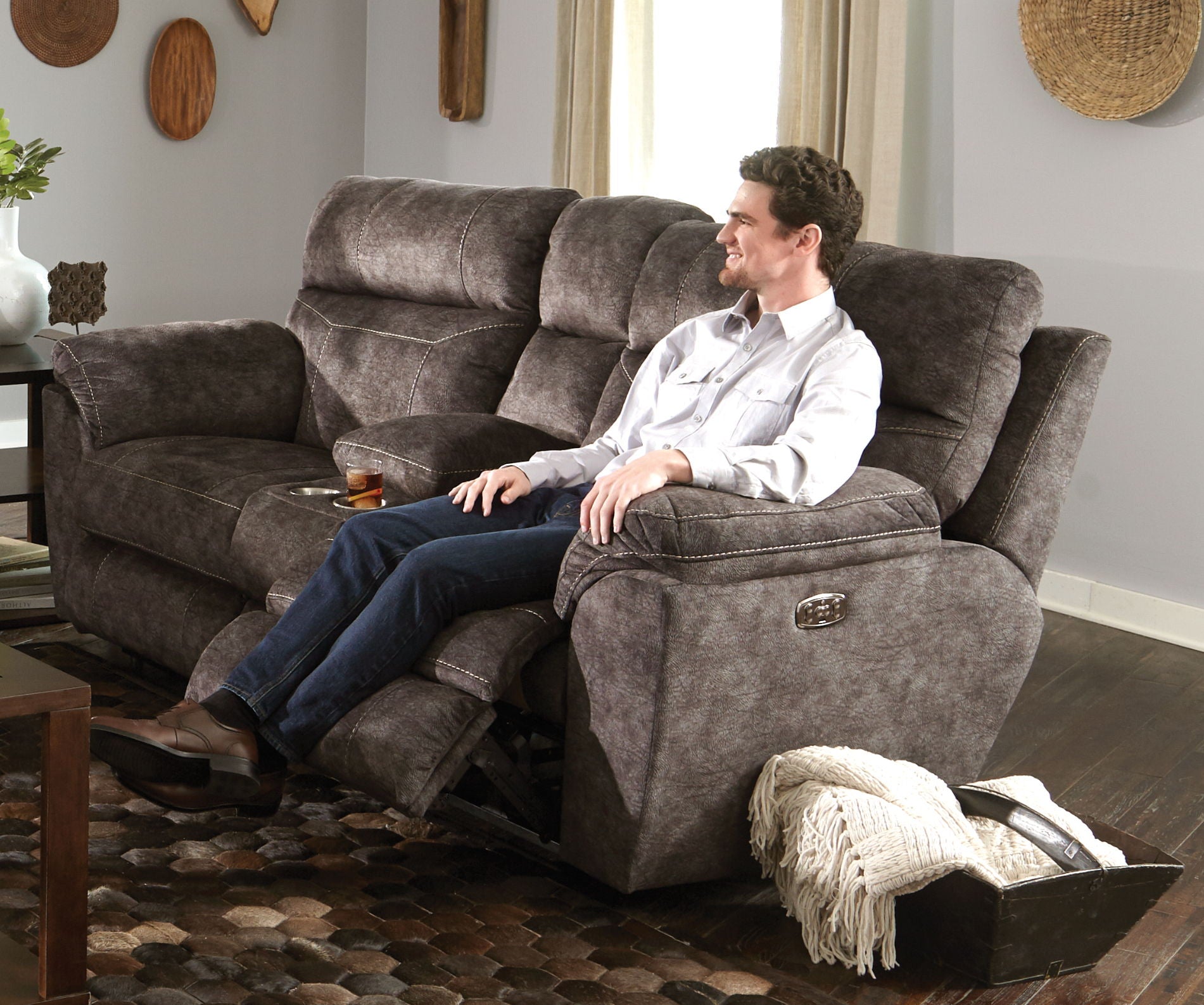 Sedona - Power Hdrst With Lumbar Lay Flat Reclining Console Loveseat With Storage & Cupholders - Hornell Furniture Outlet
