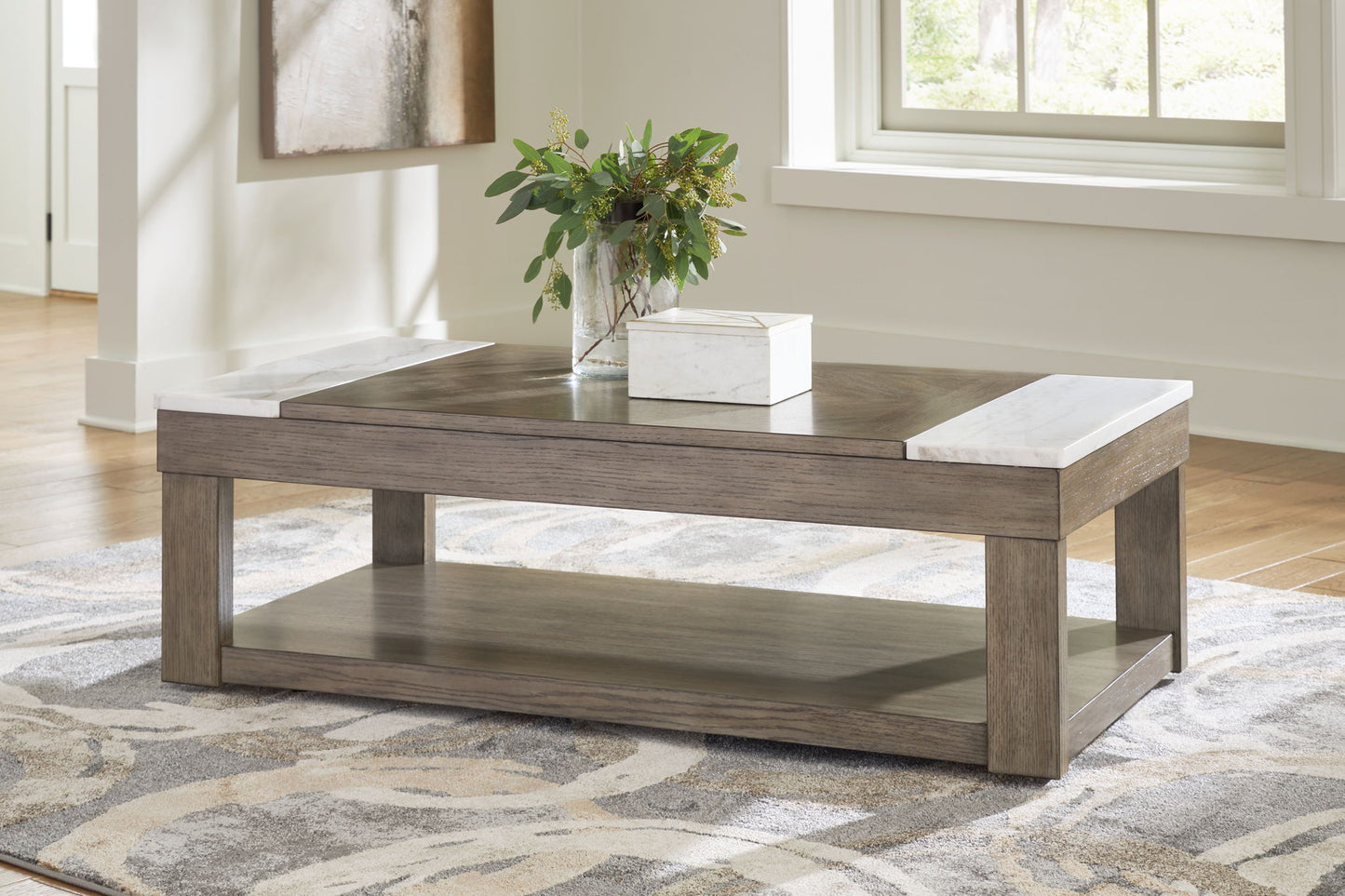 Loyaska - Grayish Brown / White - Lift Top Cocktail Table - Hornell Furniture Outlet