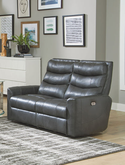 Bosa - Leather Power Reclining Loveseat - Charcoal - Hornell Furniture Outlet