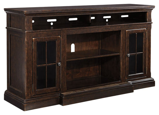 Roddinton - Dark Brown - XL TV Stand w/Fireplace Option - Hornell Furniture Outlet