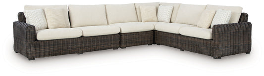 Kimora - Beige / Dark Brown - 4 - Piece Outdoor Sectional - Hornell Furniture Outlet