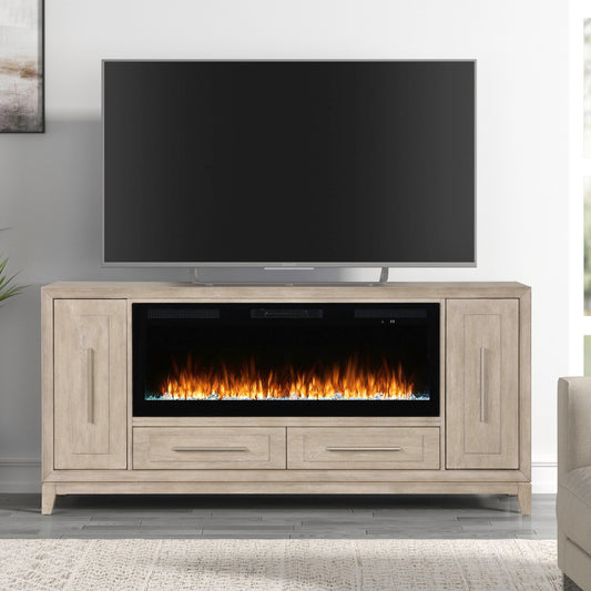 Fireplace TV Consoles - 80" Console With Fire FTS - Light Brown - Hornell Furniture Outlet