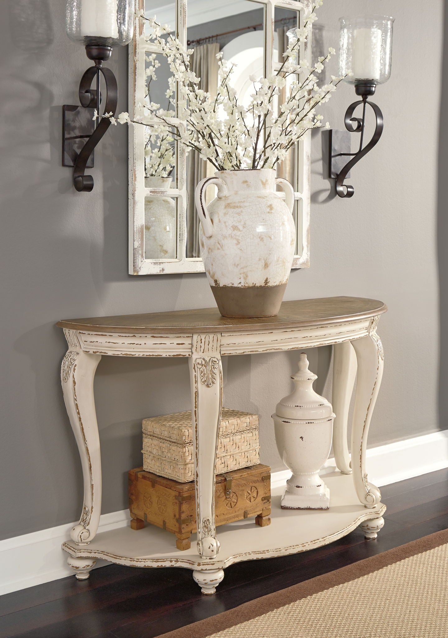 Realyn - Sofa Table - White / Brown - Hornell Furniture Outlet