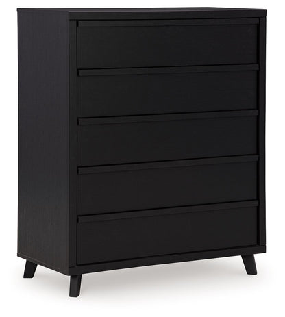 Danziar - Black - Five Drawer Wide Chest - Hornell Furniture Outlet