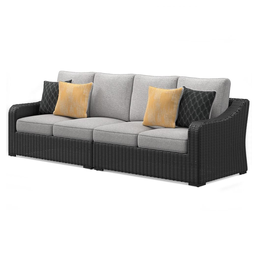 Beachcroft - Black / Light Gray - 2 - Piece Outdoor Loveseat with Cushion - Hornell Furniture Outlet