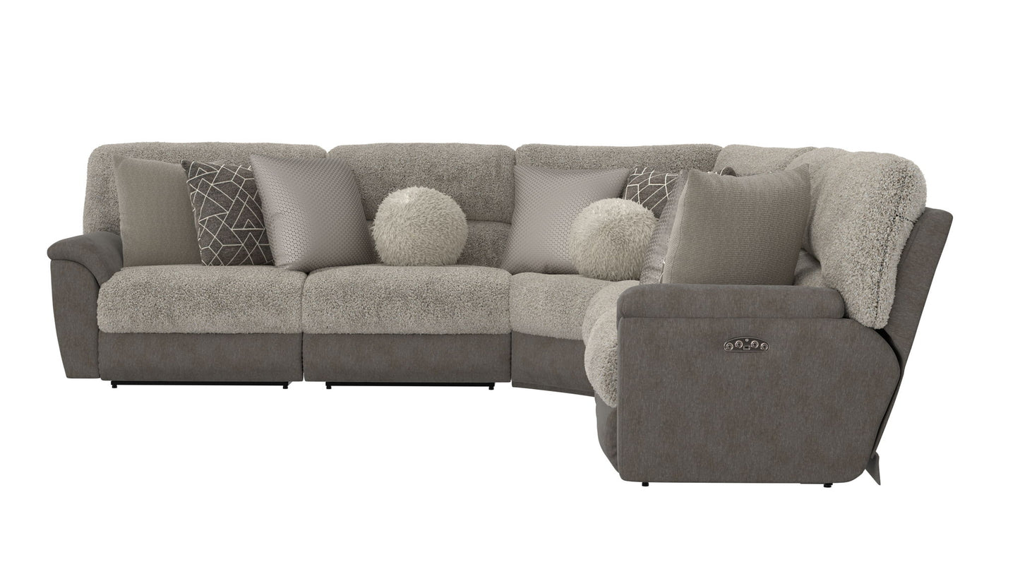 Rendezvous - 5 Piece Modular Sectional With 3 Reclining Seats & Castered Cocktail Ottoman - Umber - Hornell Furniture Outlet