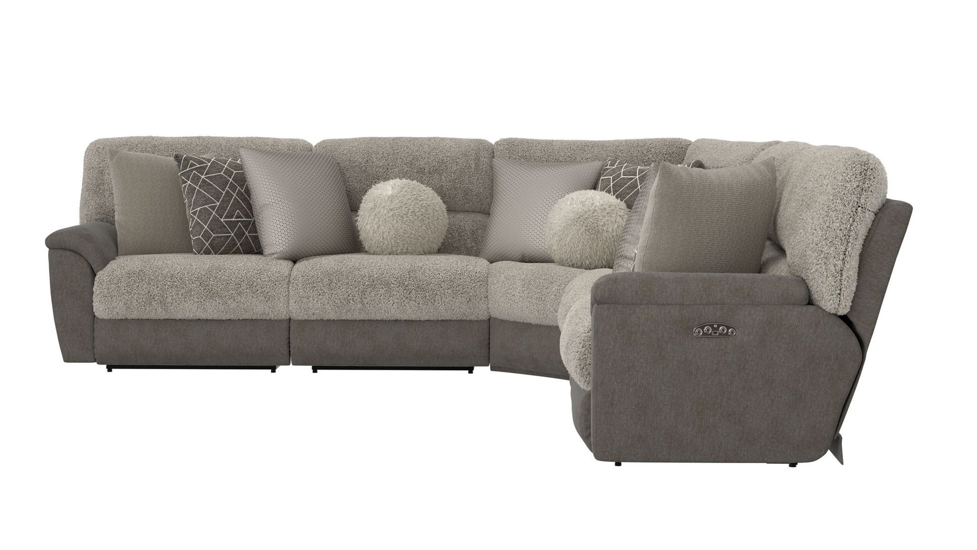Rendezvous - 5 Piece Modular Sectional With 3 Reclining Seats & Castered Cocktail Ottoman - Umber - Hornell Furniture Outlet