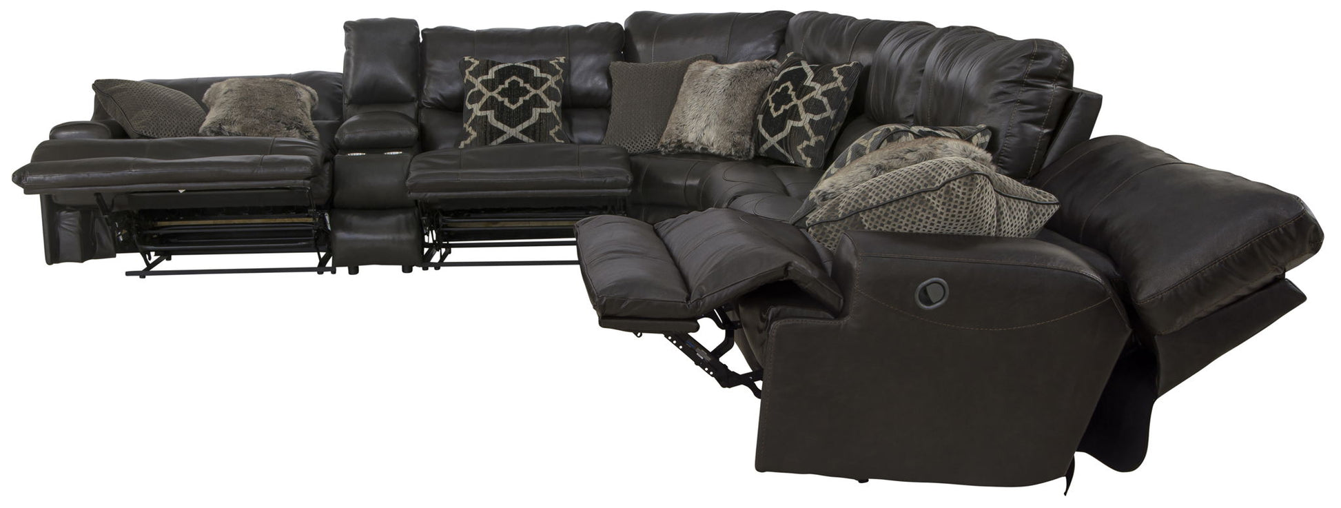 Como - 7 Piece Italian Leather Match Reclining Sectional - Hornell Furniture Outlet