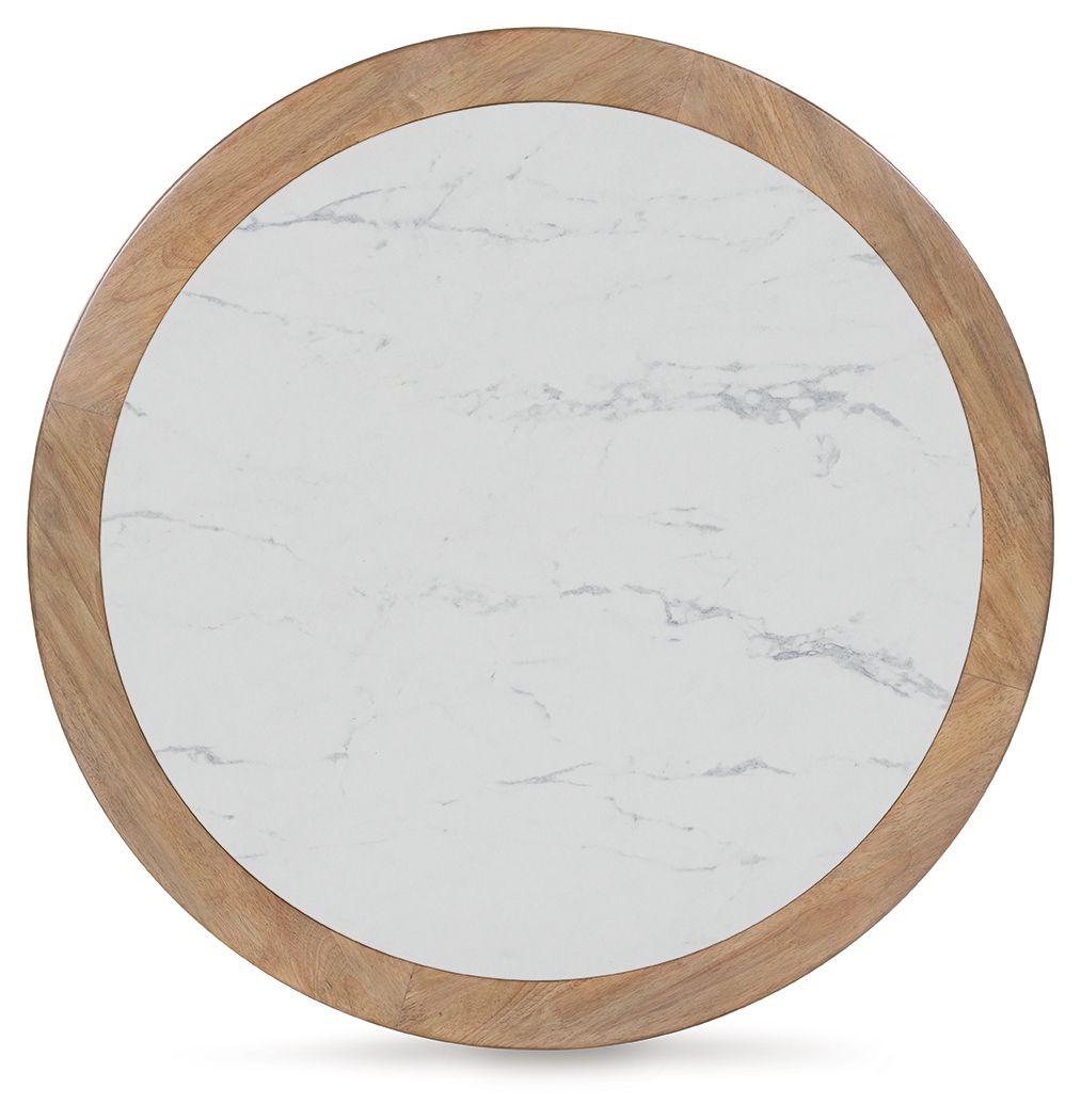 Camdill - Round Cocktail Table - Light Brown / White - Hornell Furniture Outlet