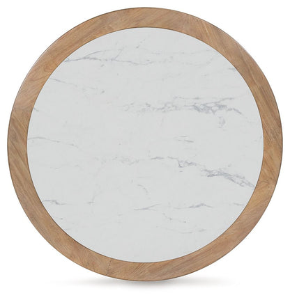 Camdill - Round Cocktail Table - Light Brown / White - Hornell Furniture Outlet