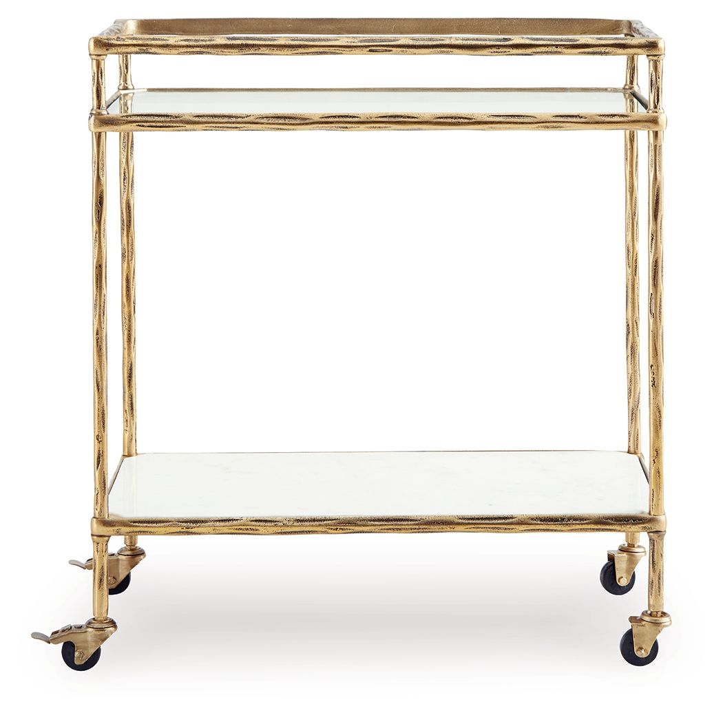 Plattfield - Antique Gold Finish - Bar Cart - Hornell Furniture Outlet