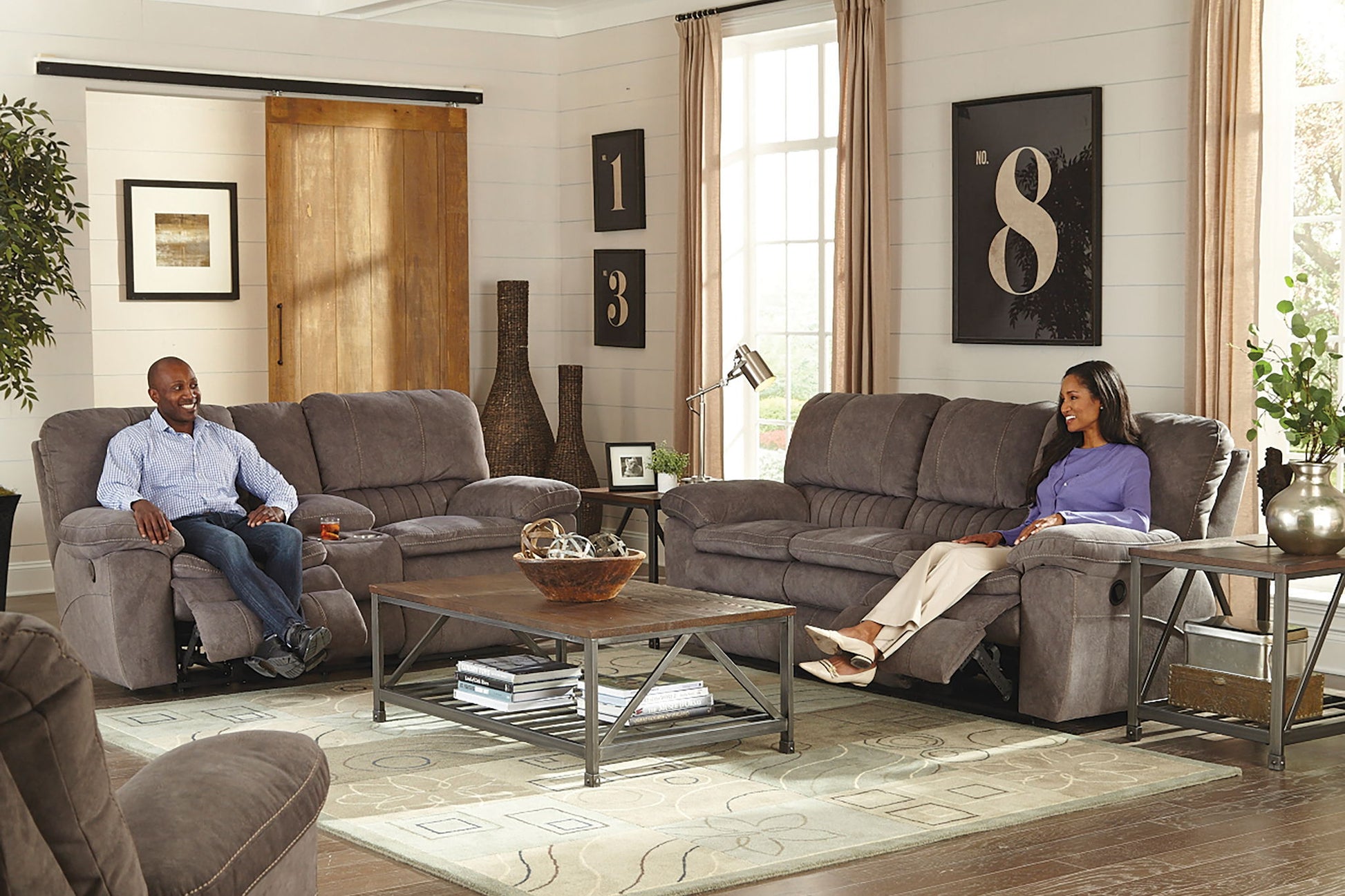 Reyes - Lay Flat Reclining Console Loveseat With Storage & Cupholders - Hornell Furniture Outlet