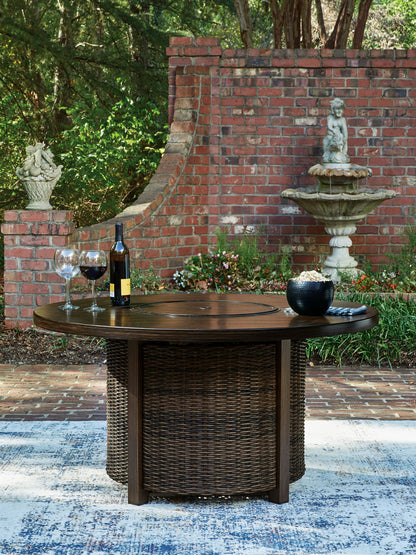 Monterey Point - Round Fire Pit Table - Dark Brown - Hornell Furniture Outlet