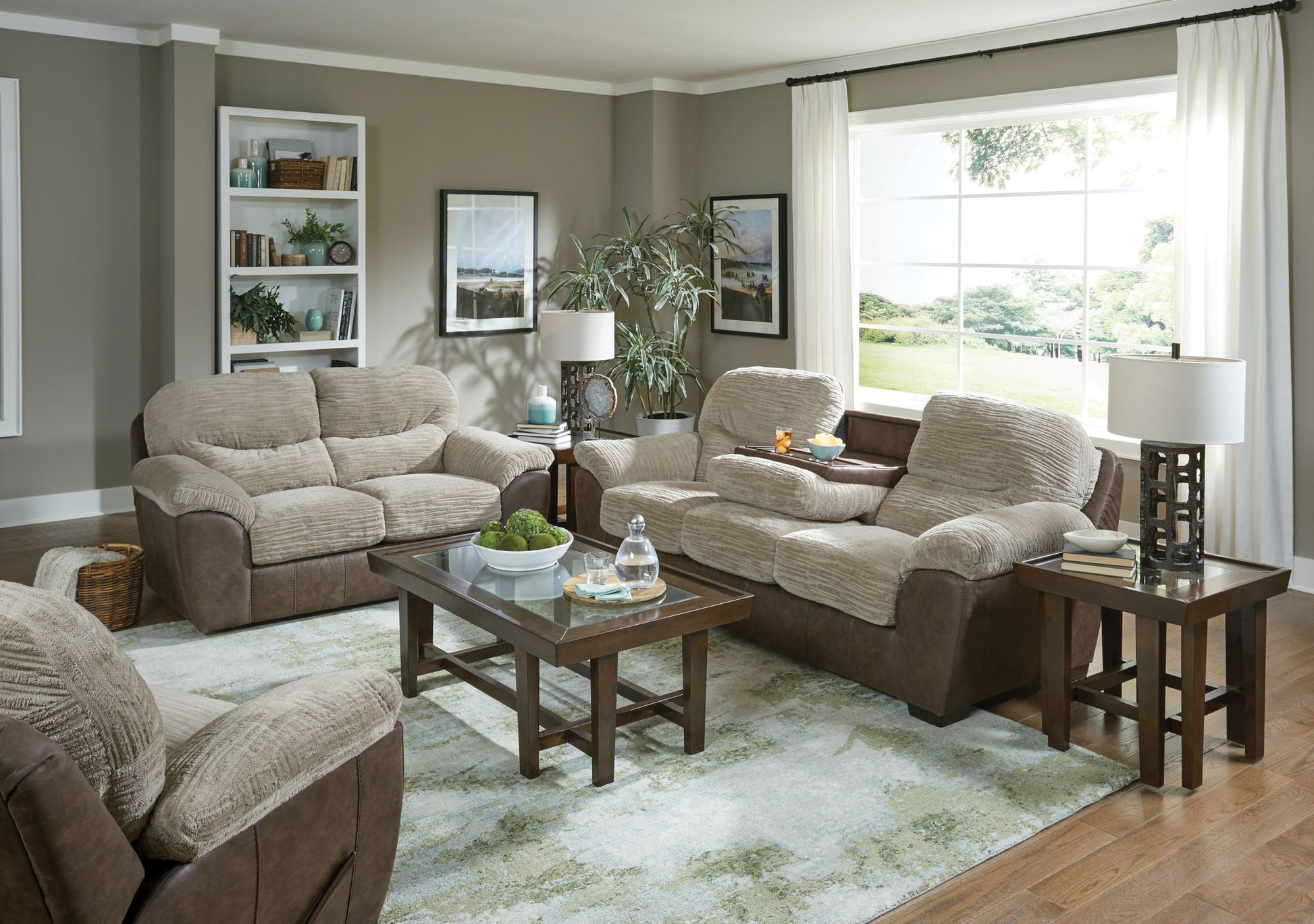 McMahon - Sofa With Drop Down Table - Bark - Hornell Furniture Outlet