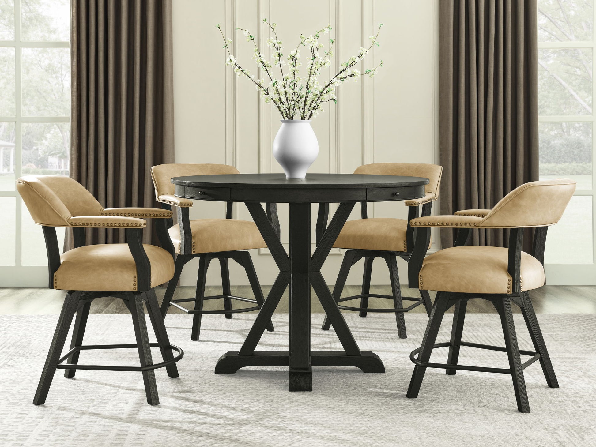 Rylie - 6 Piece Counter Dining Set (Counter Table With Game Top & 4 Counter Chairs) - Black / Sand - Hornell Furniture Outlet