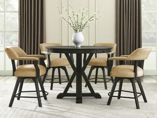 Rylie - 6 Piece Counter Dining Set (Counter Table With Game Top & 4 Counter Chairs) - Black / Sand - Hornell Furniture Outlet