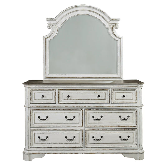 Magnolia Manor - Dresser & Arched Mirror - White - Hornell Furniture Outlet