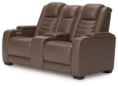 High Impact - Tobacco - Power Reclining Loveseat With Console / Adj Hdrst - Hornell Furniture Outlet