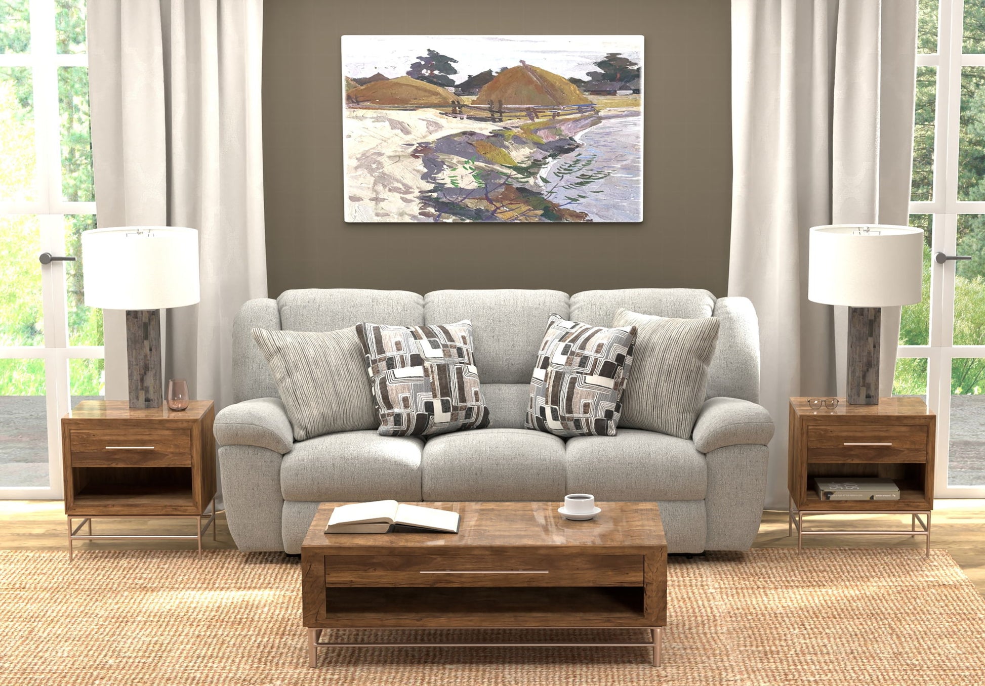 Trifecta - Sofa With 3 Recliners and Drop Down Table - Hornell Furniture Outlet