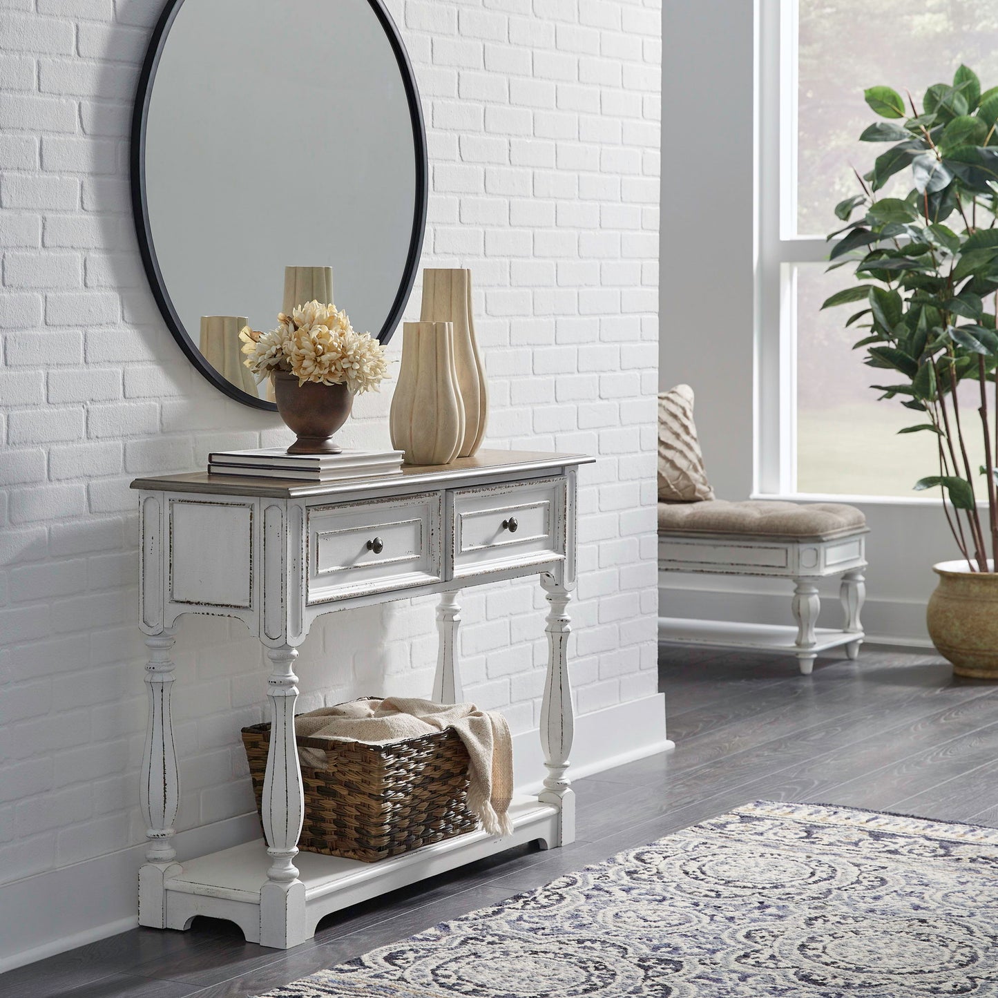 Magnolia Manor - Hall Console Bottom With Shelf For Display & Storage - White - Hornell Furniture Outlet