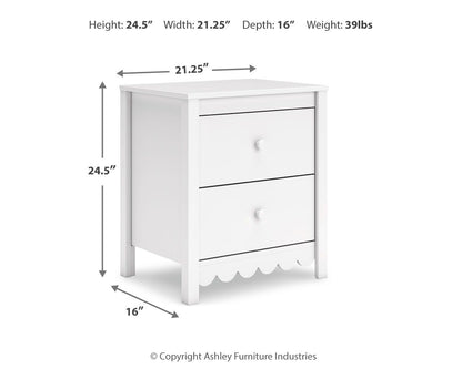 Hallityn - White - Two Drawer Night Stand - Hornell Furniture Outlet