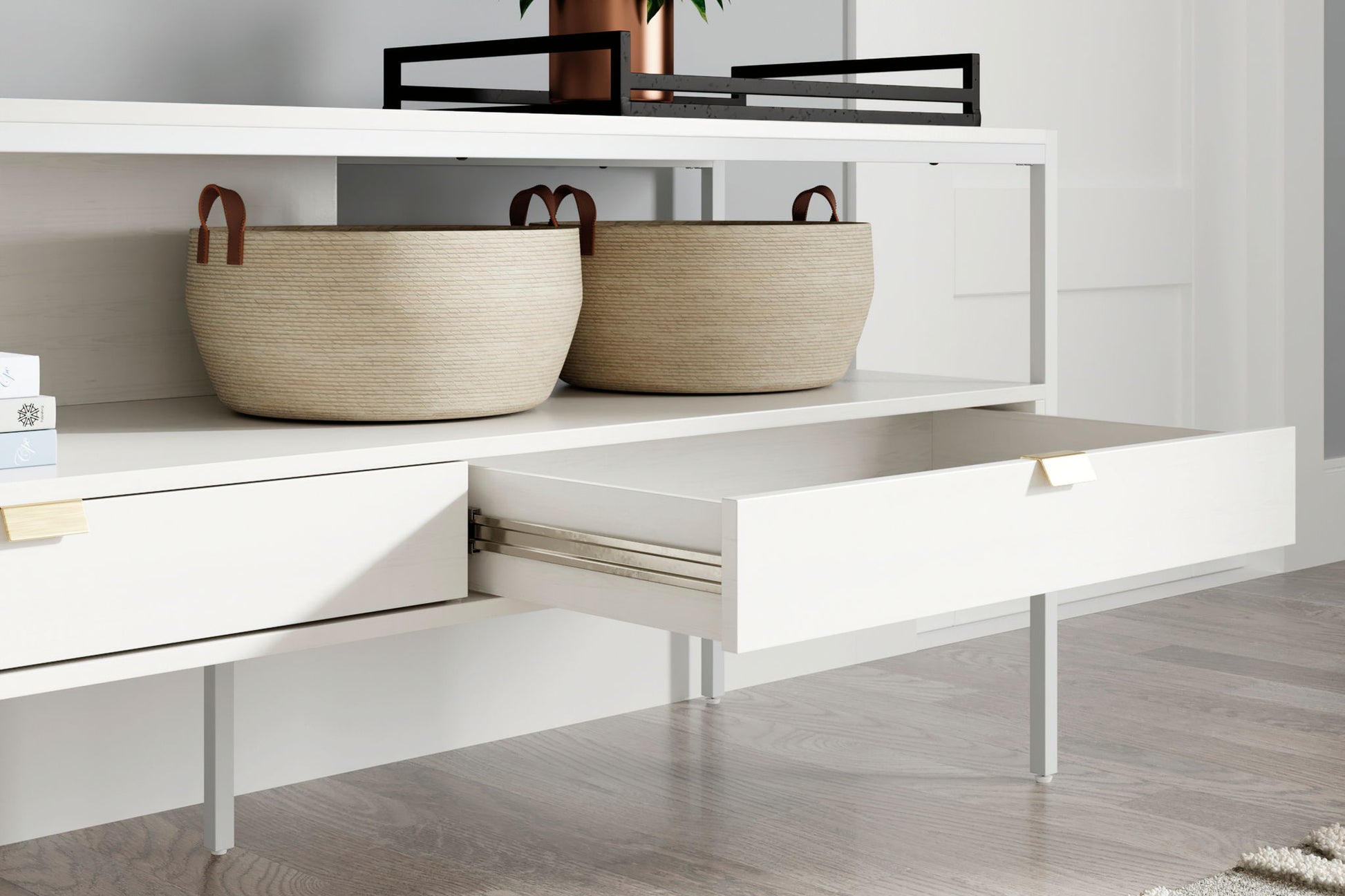 Deznee - White - Large TV Stand - Hornell Furniture Outlet