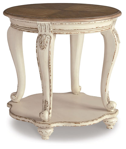 Realyn - Round End Table - White / Brown - Hornell Furniture Outlet