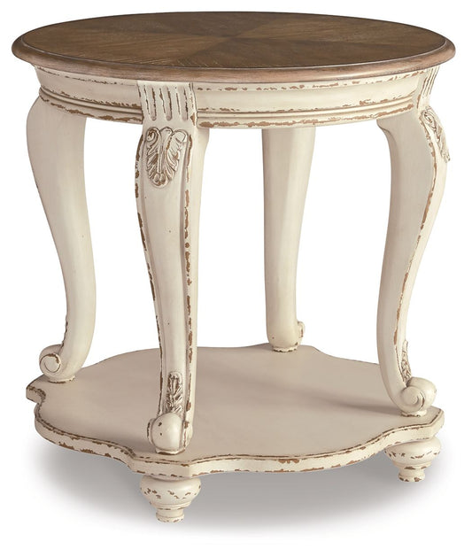 Realyn - Round End Table - White / Brown - Hornell Furniture Outlet