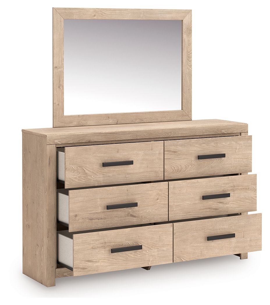 Sanginlane - Tan - Dresser and Mirror - Hornell Furniture Outlet