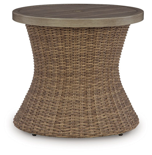 Laguna Heights - Round End Table With Umbrella Option - Beige - Hornell Furniture Outlet