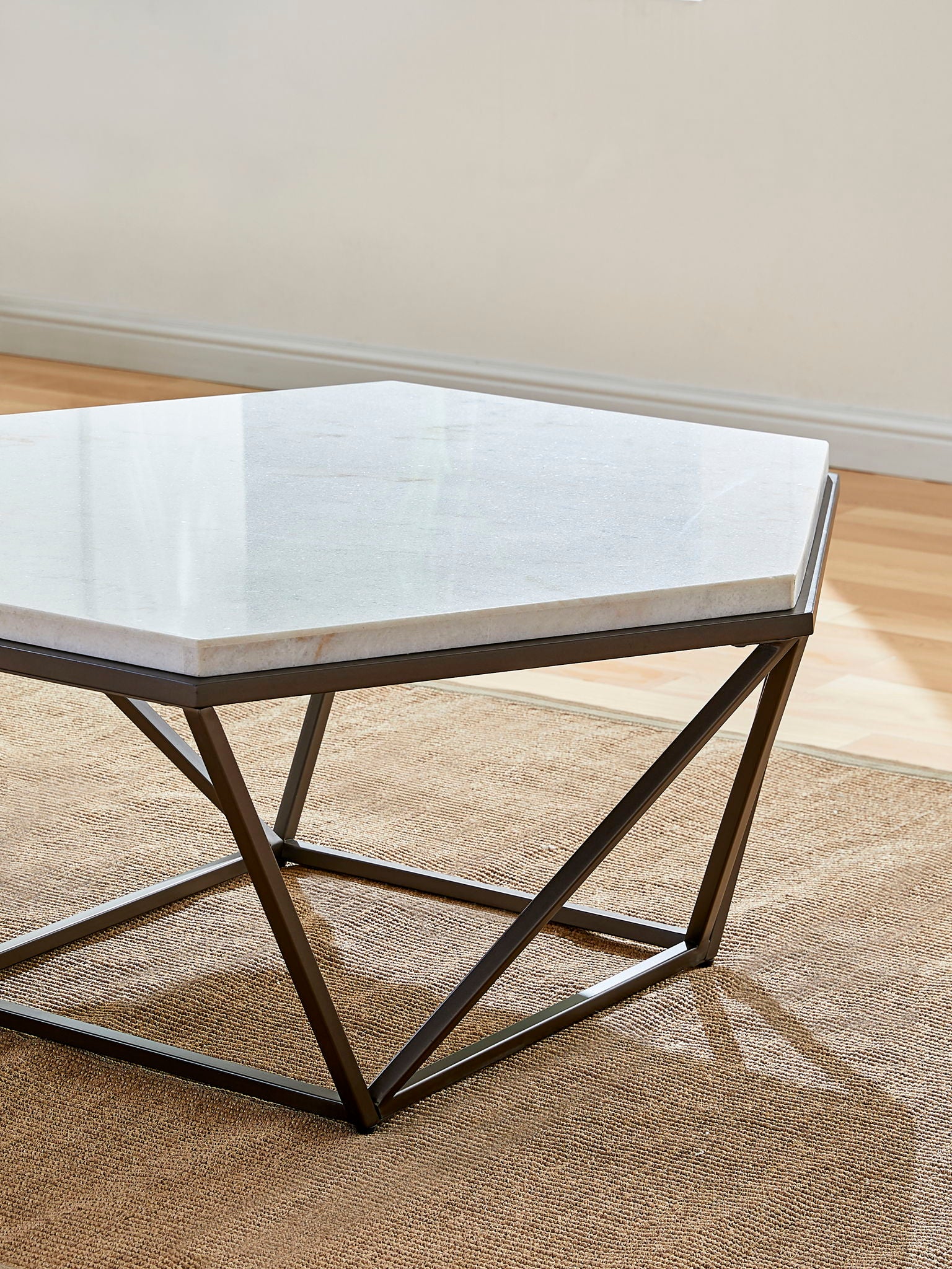 Corvus - White Marble Top Hexagon - White - Hornell Furniture Outlet