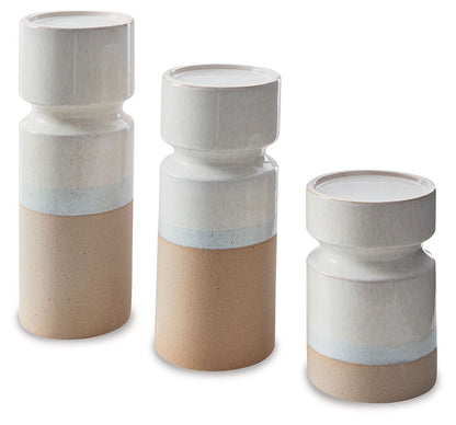 Hurston - Ivory / Brown - Candle Holder Set (Set of 3) - Hornell Furniture Outlet