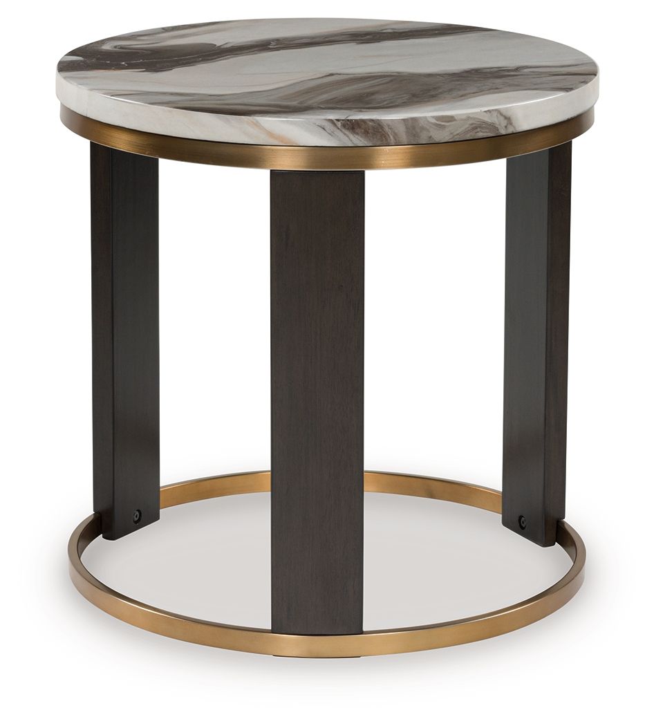 Jazmore - Brown / Brass Finish - Round End Table - Hornell Furniture Outlet