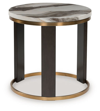 Jazmore - Brown / Brass Finish - Round End Table - Hornell Furniture Outlet