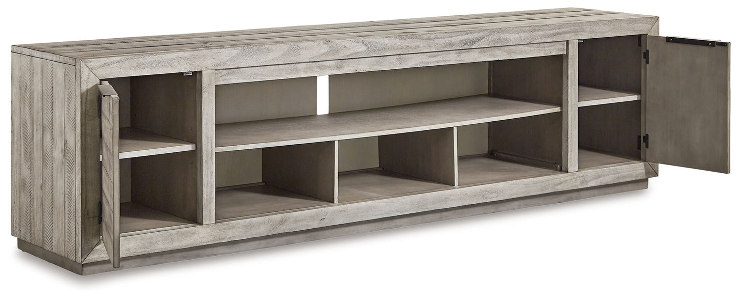 Naydell - XL TV Stand w/Fireplace Option - Gray - Hornell Furniture Outlet